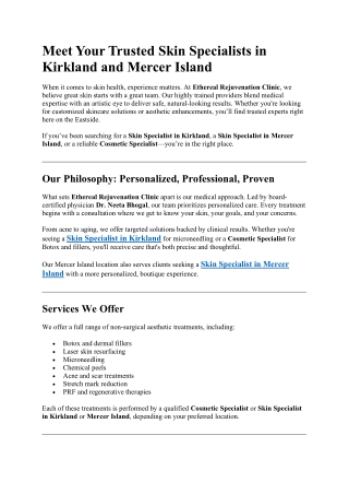 Meet Your Trusted Skin Specialists in Kirkland and Mercer Island