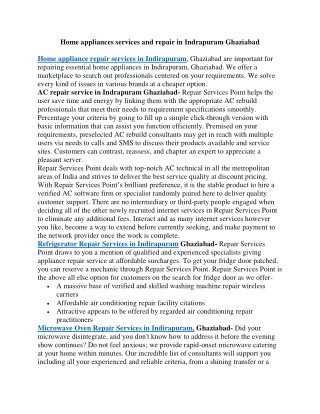 Home appliances services and repair in Indrapuram Ghaziabad