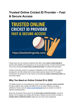 Trusted Online Cricket ID Provider – Fast & Secure Access