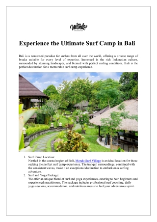Experience the Ultimate Surf Camp in Bali