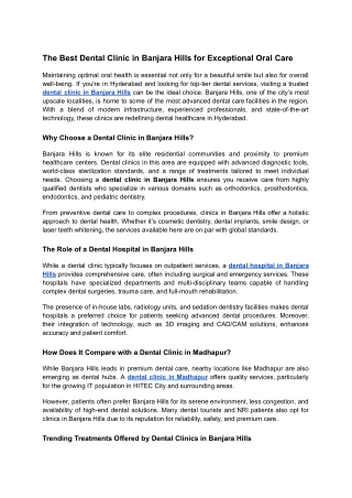 The Best Dental Clinic in Banjara Hills for Exceptional Oral Care