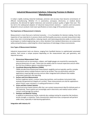 Industrial Measurement Solutions Enhancing Precision In Modern Manufacturing