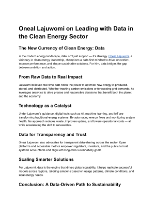 Oneal Lajuwomi on Leading with Data in the Clean Energy Sector