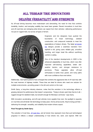 All Terrain Tire Innovations Deliver Versatility And Strength