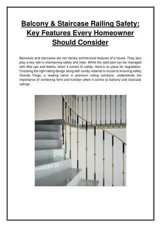 Balcony & Staircase Railing Safety: Key Features Every Homeowner Should Consider