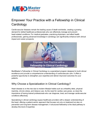 Empower Your Practice with a Fellowship in Clinical Cardiology