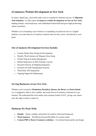 E Commerce Website Development in New York