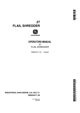 John Deere 27 Flail Shredder Operator’s Manual Instant Download (Publication No.OME50471)