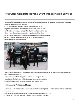 First-Class Corporate Travel Event Transportation Services