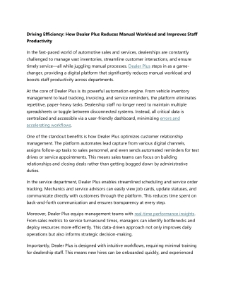 How Dealer Plus Reduces Manual Workload and Improves Staff Productivity