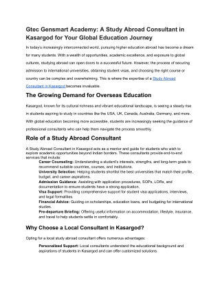 Gtec Gensmart Academy_ A Study Abroad Consultant in Kasargod for Your Global Education Journey