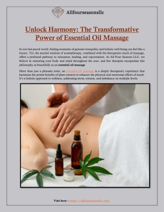 Unlock Harmony: The Transformative Power of Essential Oil Massage