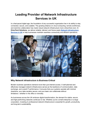 Leading Provider of Network Infrastructure Services in UK