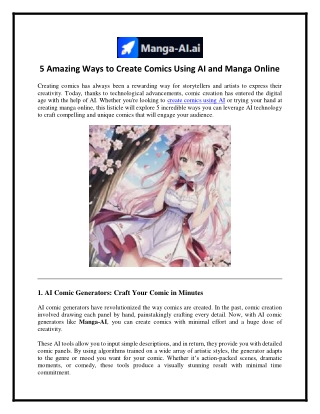 5 Amazing Ways to Create Comics Using AI and Manga Online