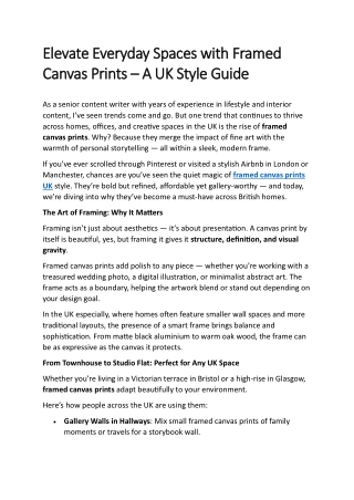 Elevate Everyday Spaces with Framed Canvas Prints – A UK Style Guide
