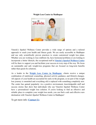 Weight Loss Center in Madhapur | Vineela’s Sparkel Wellness Center