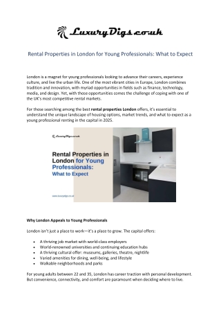 Rental Properties in London for Young Professionals: What to Expect