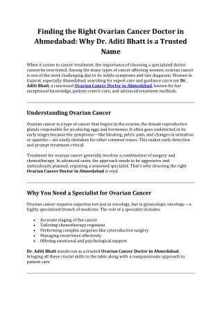 Finding the Right Ovarian Cancer Doctor in Ahmedabad