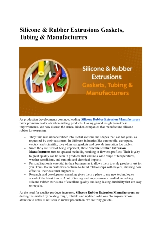 Silicone & Rubber Extrusions Gaskets, Tubing & Manufacturers