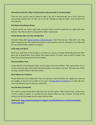 Immediate Dental Care: Why a Private Dentist in Bournemouth Is Your Best Option