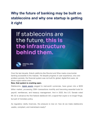 Why the future of banking may be built on stablecoins and why one startup is getting it right