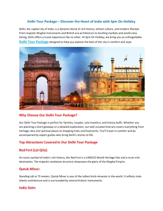 Delhi Tour Package – Discover the Heart of India with Spin On Holiday