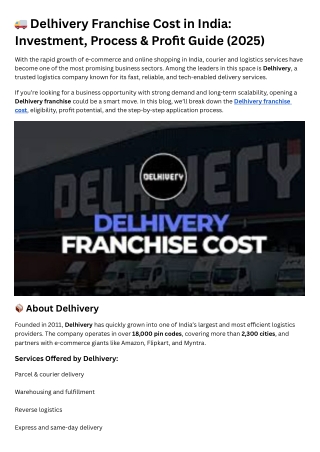 Delhivery Franchise Cost