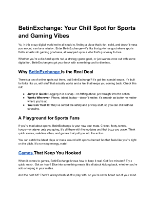 BetinExchange: Your Chill Spot for Sports and Gaming Vibes