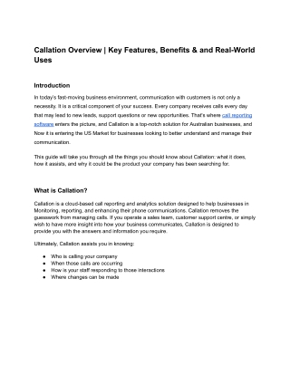 Callation Overview  Key Features, Benefits & and Real-World Uses