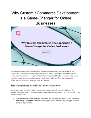 Why Custom eCommerce Development is a Game-Changer for Online Businesses