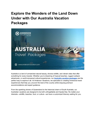 Explore the Wonders of the Land Down Under with Our Australia Vacation Packages