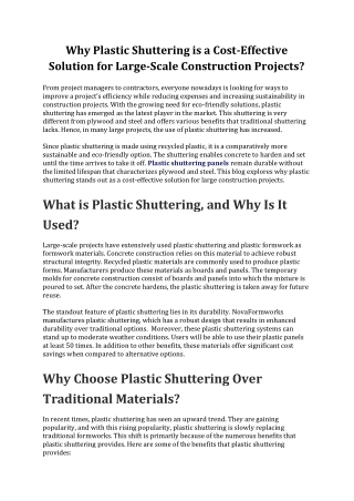 Why Plastic Shuttering is a Cost-Effective Solution for Large-Scale Construction