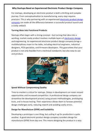 Why Startups Need an Experienced Electronic Product Design Company