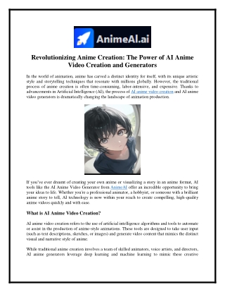 AI Anime Video Creation