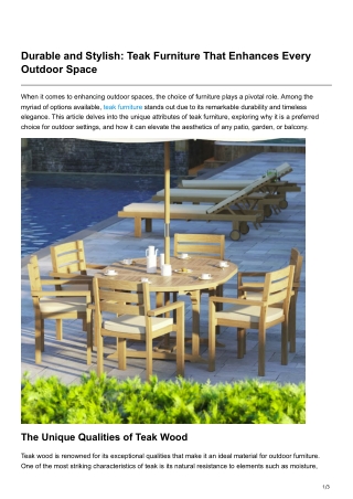 Durable and Stylish Teak Furniture That Enhances Every Outdoor Space