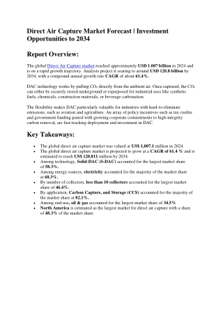 Direct Air Capture Market Size Projections | Regional Demand Outlook to 2034