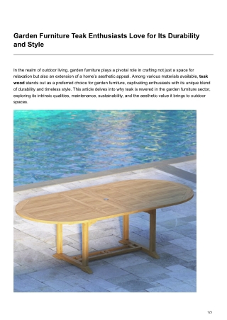 Garden Furniture Teak Enthusiasts Love for Its Durability and Style