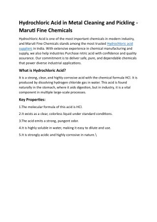 Hydrochloric Acid in Metal Cleaning and Pickling - Maruti Fine Chemicals