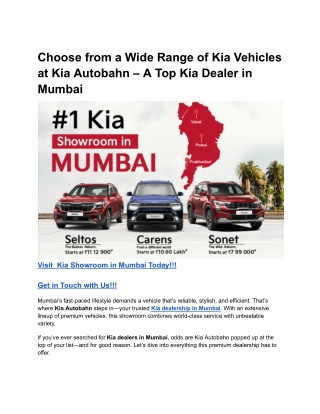 Choose from a Wide Range of Kia Vehicles at Kia Autobahn – A Top Kia Dealer in Mumbai