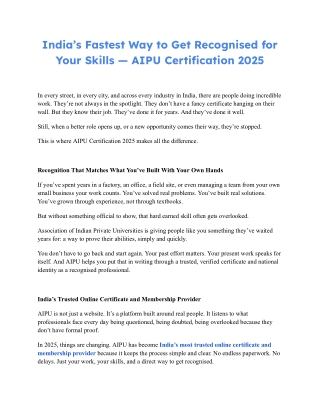 India’s Fastest Way to Get Recognised for Your Skills — AIPU Certification 2025