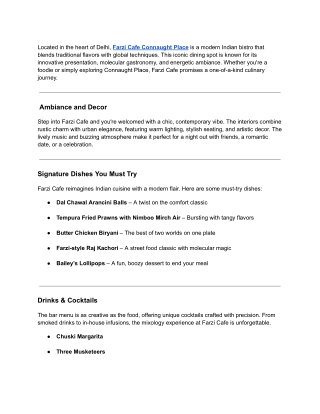 Farzi Cafe Connaught Place – A Culinary Experience Like No Other