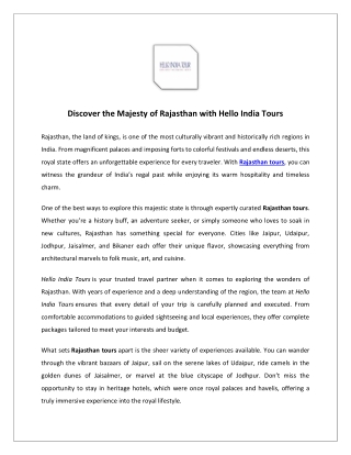 Discover the Majesty of Rajasthan with Hello India Tours