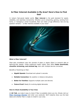 Check Fiber Internet Availability in Your Area | UK Talk