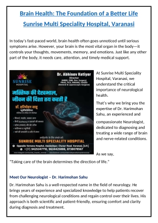 Brain Health - Sun Rise Hospital