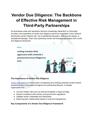 Vendor Due Diligence_ The Backbone of Effective Risk Management in Third-Party Partnerships