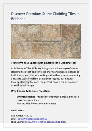 Discover Premium Stone Cladding Tiles in Brisbane