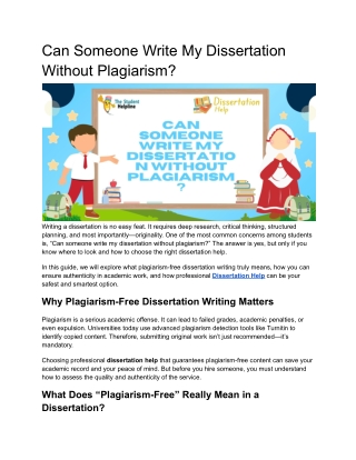 Can Someone Write My Dissertation Without Plagiarism