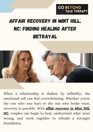 Heal Together with Affair Recovery in Mint Hill, NC