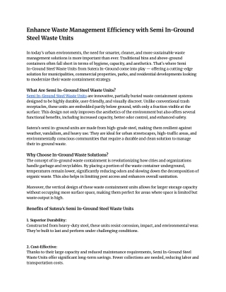 Enhance Waste Management Efficiency with Semi In-Ground Steel Waste Units