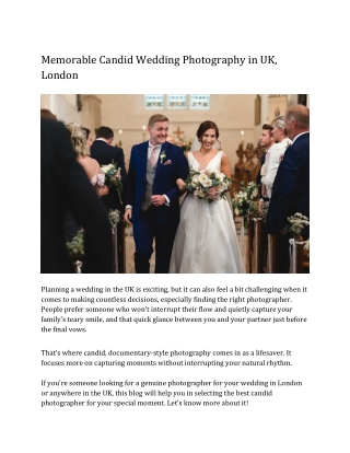 Memorable Candid Wedding Photography in UK, London